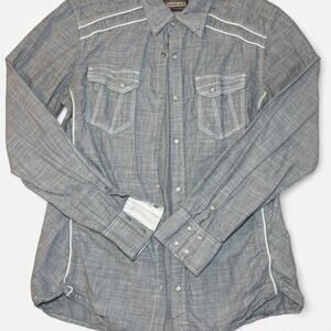 BKE Men's Long Sleeve Shirt  Large Gray Woven Textured Cotton